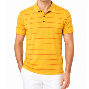 Hot selling Yellow and <b>Orange</b> Pinstripe Men's <b>Polo</b> Shirt Thin Horizontal Stripe Short Sleeve Collared Tee shirt - Product Image 1