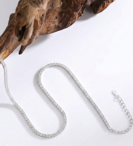 Collar de tenis minimalista con diamantes cultivados en laboratorio de corte brillante redondo, plata de ley 925, oro macizo de 14K, joyería fina para bodas y novias - Product Image 2