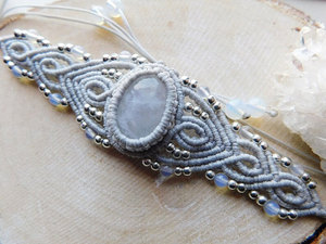 Boho <b>Beaded</b> <b>Bracelet</b> With Quartz Stone Alloy Cuff Unisex Gift Jewelry - Product Image 3