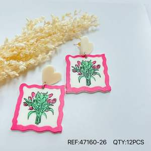 Orecchini pendenti con disegno floreale, cornice rosa, ciondolo a forma di cuore, gioielli alla moda, 12 pezzi - Product Image 2