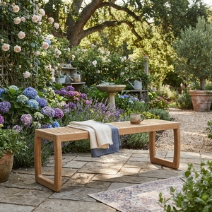 Banc d'extérieur moderne en teck, durable et écologique, pour patio, jardin, parc, usage domestique, mobilier de jardin - Product Image 5