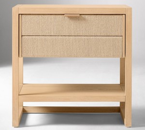 Modern Wood Nightstand With 2 Drawers And Open <b>Shelf</b> Storage Bedroom Furniture Minimalist Design - Product Image 3