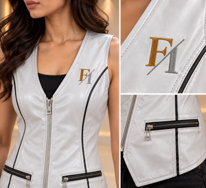 women <b>leather</b> <b>vest</b> white <b>leather</b> waistcoat zip front <b>vest</b> biker <b>vest</b> sleeveless <b>leather</b> <b>vest</b> custom women waistcoat fashion <b>vest</b> - Product Image 4