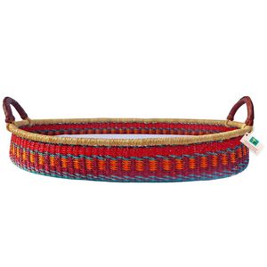 Panier à langer moderne en jonc de mer rayé rouge et bleu, avec panier à langer pour enfant en rotin et poignées latérales - Product Image 3