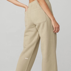 Pantalon de survêtement en coton beige pour homme, taille élastique, décontracté, avec poches latérales, tricoté mi-lourd, idéal pour l'automne - Product Image 3