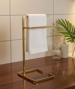 Towel Stand for Bathroom & Kitchen <b>Freestanding</b> Double <b>Bar</b> Hand Towel Holder Rust Resistant Metal Towel Rack - Product Image 3