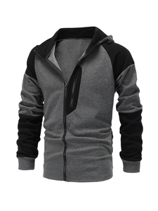 Chaqueta Deportiva para Hombre con Capucha Desmontable, Cierre de Cremallera, Ropa Casual de Invierno, Talla Grande, Corte Regular, Gris, Negro, Poliéster, Algodón - Product Image 2