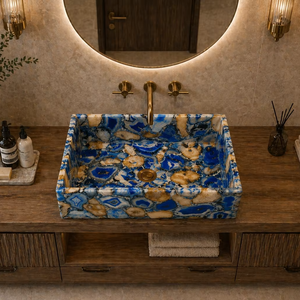 Handmade Blue Agate Stone Rectangle Modern Eco-Friendly Vanity Bathroom Wash <b>Basin</b> Custom Kitchen Sink - Product Image 1