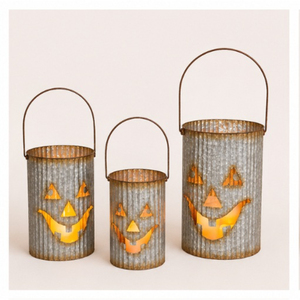 Creative Galvanized Corrugated Metal Pumpkin <b>Lanterns</b> Spooky Jack-o-<b>Lantern</b> Luminaries with Handles for Indoor Outdoor Decor - Product Image 3