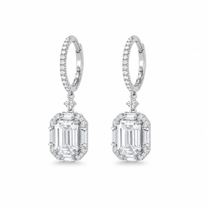 <b>Emerald</b> Cut Diamond Drop <b>Earrings</b> 925 Silver Rhodium Plated Classic Women's Wedding Jewelry - Product Image 5