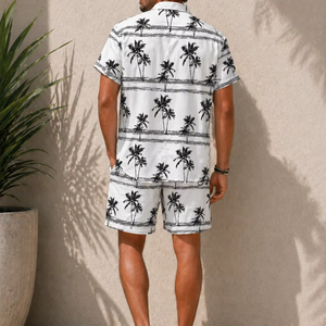 Men's Casual Summer Shirt 300Grams Breathable Anti-Pilling Satin Fabric Short Sleeve Floral Printed Design satin 100% polyester - Product Image 2