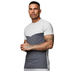 T-shirt homme color block à manches courtes, col rond, en coton, coupe slim, style streetwear décontracté, personnalisable avec logo - Product Image 1