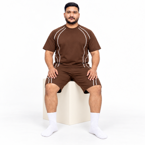 Conjunto de Camiseta y Pantalones Cortos para Hombre al por Mayor, con Paneles en Contraste y Ribetes, Corte Holgado, Cuello Redondo, Verano, Dos Piezas, Logotipo Personalizado, Marca Privada, OEM - Product Image 1