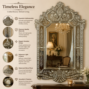 Miroir mural décoratif de style baroque vénitien de luxe |   Miroir en verre orné de style vintage antique pour la décoration du salon et de la chambre - Product Image 6