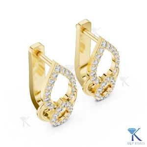 Boucles d'oreilles créoles à fermoir à pression en or massif 18 carats pour femme, serties de diamants CVD cultivés en laboratoire sur mesure et d'émeraudes taille pavé, pour mariage et soirée - Product Image 2