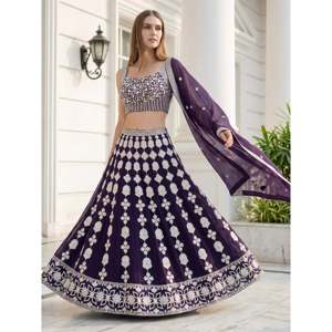 Dazzling Purple <b>Sequins</b> Embroidered Georgette Evening Lehenga Choli - Product Image 6