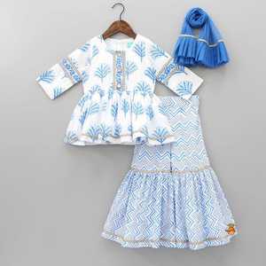 Ensemble robe et pyjama pour filles, 2 pièces, 100% coton, fait main, élégant, avec broderie florale et léopard, taille élastique, ourlet à volants - Product Image 5