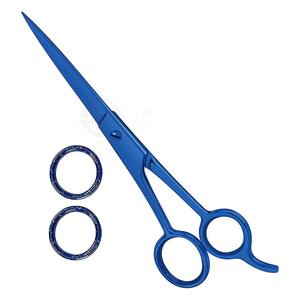 Ciseaux de rasoir en acier inoxydable bleu allemand pour salons de beauté |   Lame tranchante avec repose-doigts en céramique et pointe arrondie pour des coupes de précision - Product Image 1