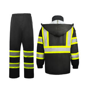 Durable Hi Vis Hooded Rain Suit 300D Oxford <b>Waterproof</b> Windproof Reflective Safety Raincoat Pants Set PU Coated Industrial <b>Work</b> - Product Image 5