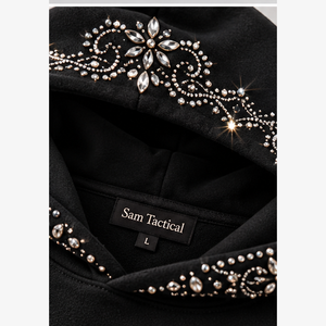 Sudadera con Capucha de Terciopelo Negra para Hombre, con Estampado de Letras con Pedrería, Estilo Hip Hop, Precio al por Mayor, Diseño Personalizado OEM - Product Image 5