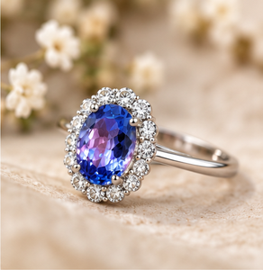 Bague en argent sterling 925 avec pierre précieuse tanzanite naturelle et zirconiums blancs pour femmes, bijoux fins faits à la main, fabricant en gros en Inde - Product Image 4
