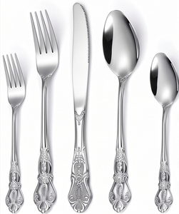 Elegant Metal Flatware Set With <b>Ornate</b> Handles High <b>Mirror</b> Polish Rust Resistant <b>Silver</b> Color Plated Cutlery For Wedding Use - Product Image 1