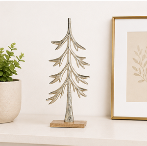 Minimalist Metal Pine <b>Tree</b> Figurine With Hand-Etched Texture Rustic Silver Christmas Centerpiece For Festive Mantels And Winter - Product Image 6