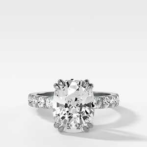Solitaire Engagement <b>Rings</b> Hidden Halo Pave Set Proposal <b>Wedding</b> Bands 14k Solid Gold <b>Cushion</b> Cut Lab Grown Diamond Fine Jewelry - Product Image 5