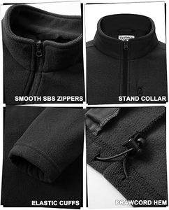 Black Men's Full Zip Fleece Jacket Stand Collar Polar Outerwear <b>Lightweight</b> Warm Casual Winter <b>Coat</b> - Product Image 3