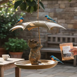 Mangeoire suspendue pour oiseaux en forme de parapluie, mangeoire de jardin pour animaux, pour les amoureux des oiseaux, avec plateau à graines extérieur et bain pour oiseaux sauvages - Product Image 2