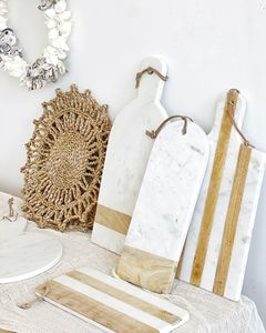 Stylish <b>tabletop</b> accessories luxury food serving tray wooden and marble serve ware chic dining decor marble cheese plate - Product Image 5