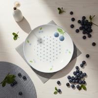 Assiette de table ronde en porcelaine fine de qualité supérieure 3460986C-25 NOUVELLE, motif estampé MYRTE BLEU CLAIR & POIS, mignonne