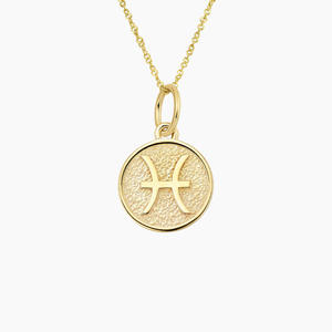 Pisces Zodiac Coin <b>Medallion</b> Diamond Pendant Necklace - Product Image 3