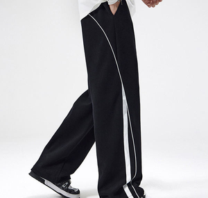 Pantalon de survêtement unisexe personnalisé à jambe large, imprimé ou uni, en molleton de coton léger, coupe oversize, style streetwear Y2K décontracté avec cordon de serrage - Product Image 3