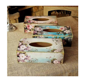 Boîte à mouchoirs décorative en bois imprimé, fleurs rouges et oranges et feuilles vertes, pour la maison, le bureau, la table - Product Image 2