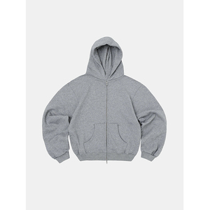 Sweat à capuche zippé court surdimensionné pour homme, en molleton épais 360 GSM, 100% coton écologique, imperméable, couleur unie, idéal pour l'hiver - Product Image 1