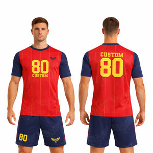 Conjunto de Camiseta y Pantalones Cortos de Fútbol Estilo Colombia Personalizado, Uniforme de Entrenamiento de Fútbol Personalizado Amarillo, Azul y Rojo - Product Image 4