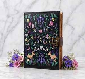 Journal relié en spirale en cuir de cerf, couverture rigide, motif floral, fait main, style vintage - Product Image 4