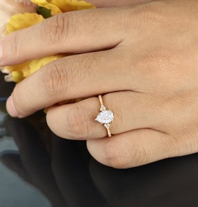 Pear Cut Moissanite <b>Ring</b> 925 Sterling <b>Silver</b> Engagement <b>Ring</b> Elegant Teardrop <b>Solitaire</b> Dainty Minimalist Wedding Promise <b>Ring</b> - Product Image 3