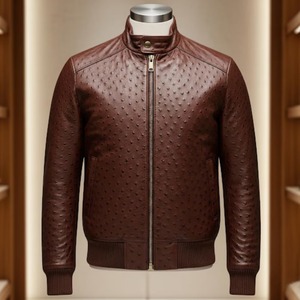 Veste en cuir d'autruche embossé faite à la main pour homme, vêtement d'extérieur texturé de luxe - Product Image 3