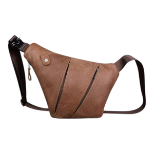 Sac de poitrine tendance au design unique, esthétique luxueuse, en cuir véritable, grande capacité, fermeture éclair, sac de voyage facile pour homme - Product Image 1