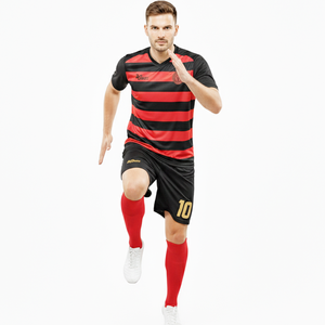 Uniforme de football professionnel, t-shirt respirant à séchage rapide, rouge et noir, col en V, nom d'équipe personnalisé, assurance qualité supérieure - Product Image 5