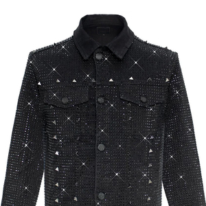 Nouvelle conception de veste en jean à col rabattu avec strass, veste en jean personnalisée de haute qualité pour hommes, légère, pour l'extérieur - Product Image 5
