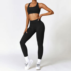 Ensemble de yoga pour femmes 2026 : Haut court dos nu avec coussinets de poitrine et pantalon élastique taille mi-haute pliable pour le sport et le fitness - Product Image 1