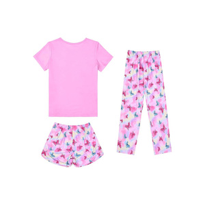 Conjunto de pijama con estampado de Corgi y Daisy para niñas, camiseta, pantalones cortos, pantalones de algodón transpirable con cuello redondo, ropa de verano de manga corta, 3 piezas - Product Image 4