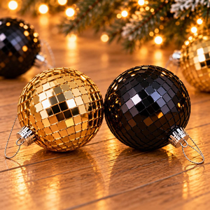 Luxury Gold Black Disco <b>Ball</b> Christmas Ornaments <b>Mirrored</b> Glitter Hanging Baubles for Xmas Tree Decoration Festive Holiday Party - Product Image 4