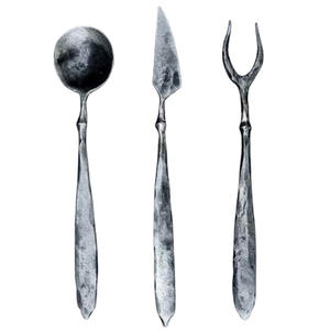Mirrored Steel Kitchenware Flatware Set Silver Color Shiny Polished <b>Top</b> With Brown Unique Design Handle Rustic Design Cutlery - Product Image 5