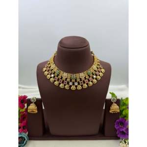 Indian Ethnic Ira Premium Chorski <b>Gold</b> Plated Bridal Necklace <b>Set</b> - Product Image 4