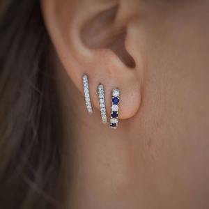 925 Sterling Silver <b>Blue</b> Sapphire and Moissanite Half Hoop <b>Earrings</b> Curved <b>Stud</b> <b>Earrings</b> for Women Jewelry Gift - Product Image 4