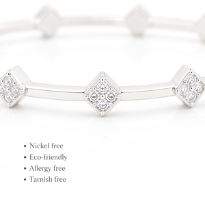 Geometric 925 Silver <b>Bangles</b> With Princess Cut Crystal Rhinestones Bezel <b>Set</b> Minimalist Unisex Everyday Wear Jewelry - Product Image 2